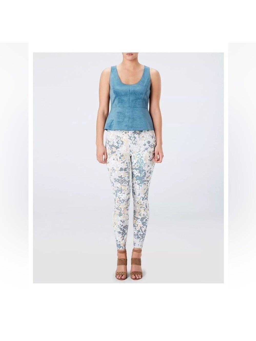 Spanx Jean-ish Leggings Multicolor Floral Print Soft Denim Sz Small
